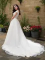 A-line Princess Off-the-Shoulder Sleeveless Chapel Train Charming Tulle Wedding Dress With Applique