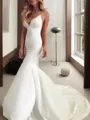 Striking Trumpet/Mermaid Spaghetti Straps Sleeveless Sweep Train Open Back Stretch Crepe Wedding Dress With Lace