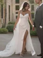 Sheath/Column Trendy Sweetheart Sleeveless Sweep Train Satin Wedding Dress With Slit