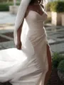 Sheath/Column Trendy Sweetheart Sleeveless Sweep Train Satin Wedding Dress With Slit