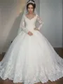 Ball-Gown Princess V-Neck Grand Long Sleeves Floor-Length Tulle Wedding Dress