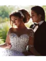 Ball-Gown Princess Scoop Long Sleeves Majestic Court Train Tulle Wedding Dress With Beading