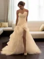 Ball-Gown Sweetheart Sleeveless Sweep Train Fairy-tale Organza Wedding Dress With Slit