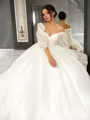 Ball-Gown Sweetheart 3/4 Sleeves Sweep Train Organza Enchanting Wedding Dress