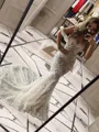 Trumpet/Mermaid Show-stopping Off-the-Shoulder Sleeveless Sweep Train Tulle Wedding Dress With Applique