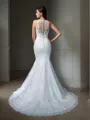 Trumpet/Mermaid Scoop Sleeveless Court Train Figure-hugging Lace Wedding Dress With Applique