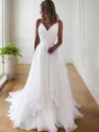 Chic A-line V-Neck Sleeveless Court Train Organza Wedding Dress