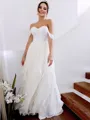 A-line Off-the-Shoulder Simple Sleeveless Floor-Length Chiffon Wedding Dress With Ruched