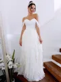 A-line Off-the-Shoulder Simple Sleeveless Floor-Length Chiffon Wedding Dress With Ruched