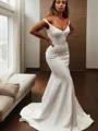 Show-stopping Trumpet/Mermaid V-Neck Sleeveless Sweep Train Stretch Crepe Wedding Dress With Ruffles