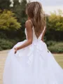 A-line V-Neck Sleeveless Sweep Train Lace Delicate Wedding Dress