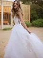 A-line V-Neck Sleeveless Sweep Train Lace Delicate Wedding Dress