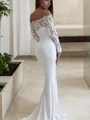 Trumpet/Mermaid Enchanting Off-the-Shoulder Long Sleeves Court Train Chiffon Wedding Dress With Lace