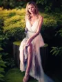 A-line V-Neck Sleeveless Refined Sweep Train Chiffon Wedding Dress With Slit