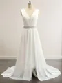 A-line V-Neck Sleeveless Refined Sweep Train Chiffon Wedding Dress With Slit