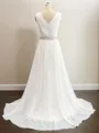 A-line V-Neck Sleeveless Refined Sweep Train Chiffon Wedding Dress With Slit