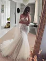 Svelte Trumpet/Mermaid Straps Sleeveless Cathedral Train Tulle Wedding Dress With Applique