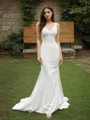 Sheath/Column V-Neck Sleeveless Empowering Sweep Train Stretch Crepe Wedding Dress With Ruffles