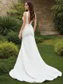 Sheath/Column V-Neck Sleeveless Empowering Sweep Train Stretch Crepe Wedding Dress With Ruffles