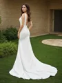 Sheath/Column V-Neck Sleeveless Empowering Sweep Train Stretch Crepe Wedding Dress With Ruffles