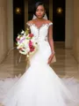 Trumpet/Mermaid Captivating V-Neck Sleeveless Chapel Train Tulle Wedding Dress