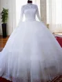 Ball-Gown Princess High Neck Long Sleeves Stunning Chapel Train Tulle Wedding Dress With Lace
