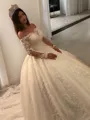 Ball-Gown Princess Off-the-Shoulder Long Sleeves Cathedral Train Ethereal Tulle Wedding Dress With Applique