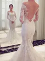 Trumpet/Mermaid Off-the-Shoulder Long Sleeves Sweep Train Head-turning Lace Wedding Dress