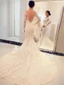 Trumpet/Mermaid Off-the-Shoulder Long Sleeves Sweep Train Head-turning Lace Wedding Dress