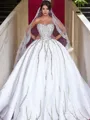Ball-Gown Sweetheart Sleeveless Sweep Train Splendid Satin Wedding Dress With Beading