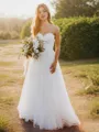 Delicate A-line Princess Sweetheart Sleeveless Floor-Length Tulle Wedding Dress With Ruched