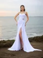 Sheath/Column Straps Charming Sleeveless Chapel Train Chiffon Wedding Dress With Beading