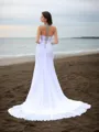 Sheath/Column Straps Charming Sleeveless Chapel Train Chiffon Wedding Dress With Beading