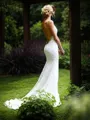 Sheath/Column V-Neck Sleeveless Court Train Open Back Hot Lace Wedding Dress