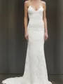 Sheath/Column V-Neck Sleeveless Court Train Open Back Hot Lace Wedding Dress