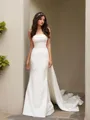 Delicate Sheath/Column Strapless Sleeveless Court Train Satin Wedding Dress With Ruched