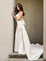 Delicate Sheath/Column Strapless Sleeveless Court Train Satin Wedding Dress With Ruched