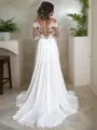 A-line Scoop Long Sleeves Sweep Train Chic Chiffon Wedding Dress With Slit