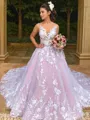 Ball-Gown V-Neck Sleeveless Chapel Train Dreamy Lace Wedding Dress