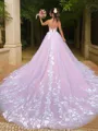 Ball-Gown V-Neck Sleeveless Chapel Train Dreamy Lace Wedding Dress