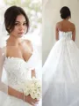 Ball-Gown Princess Sweetheart Sleeveless Sweep Train Tulle Glam Wedding Dress With Applique