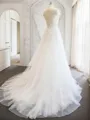 A-line Stylish V-Neck Short Sleeves Court Train Chiffon Wedding Dress