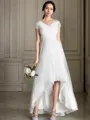 A-line Princess V-Neck Short Sleeves Simple Asymmetrical Tulle Wedding Dress