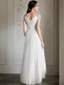 A-line Princess V-Neck Short Sleeves Simple Asymmetrical Tulle Wedding Dress