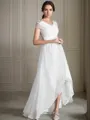 A-line Princess V-Neck Short Sleeves Simple Asymmetrical Tulle Wedding Dress