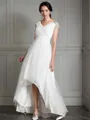 A-line Princess V-Neck Short Sleeves Simple Asymmetrical Tulle Wedding Dress