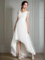 A-line Princess V-Neck Short Sleeves Simple Asymmetrical Tulle Wedding Dress