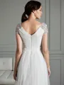 A-line Princess V-Neck Short Sleeves Simple Asymmetrical Tulle Wedding Dress