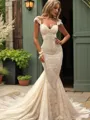 Trumpet/Mermaid V-Neck Sleeveless Chapel Train Lace Glamorous Wedding Dress