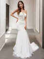 Trumpet/Mermaid Sweetheart Sleeveless Court Train Striking Tulle Wedding Dress With Applique